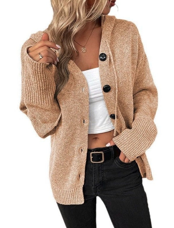 Button front hooded cardigan