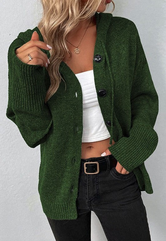 Button front hooded cardigan