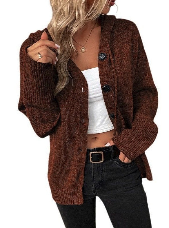 Button front hooded cardigan