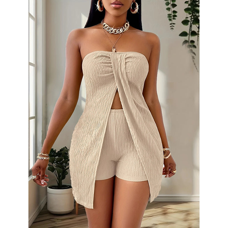2 Piece Outfits Elegant Textured Strapless Ruched