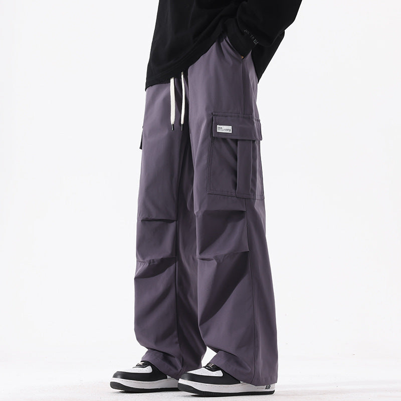 Couple American Retro High Street Fashionable Pleated Straight Cargo Pants