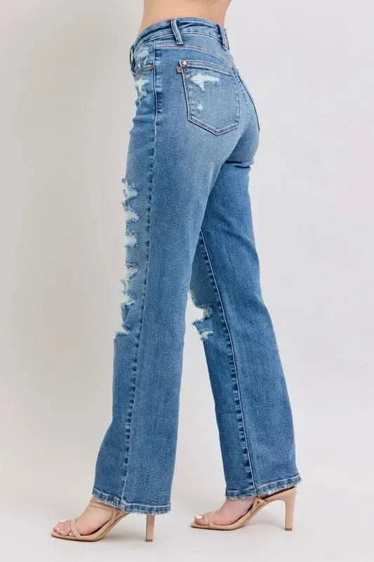 Judy Blue Full Size High Waist Heavy Destroy Straight Jeans
