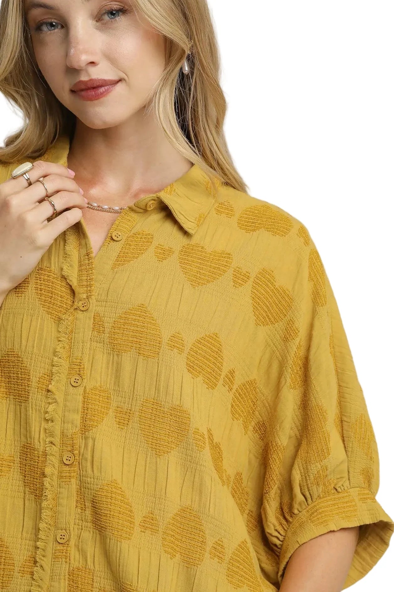 Jacquard Heart Collared Shirt
