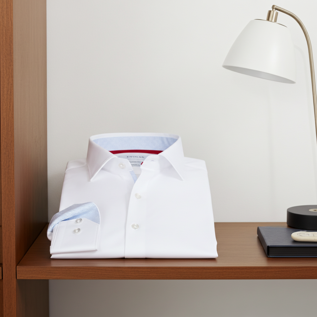 Kenneth// Cotton Knit-Stretch Button-Up Shirt With Contrast Details // White // Tailored Fit (Fitted)