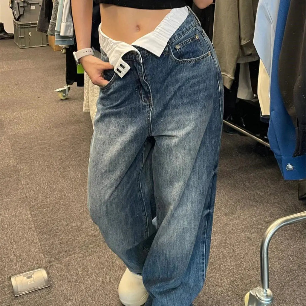 Plus Size High Waist Double Waist Wide Leg Jeans