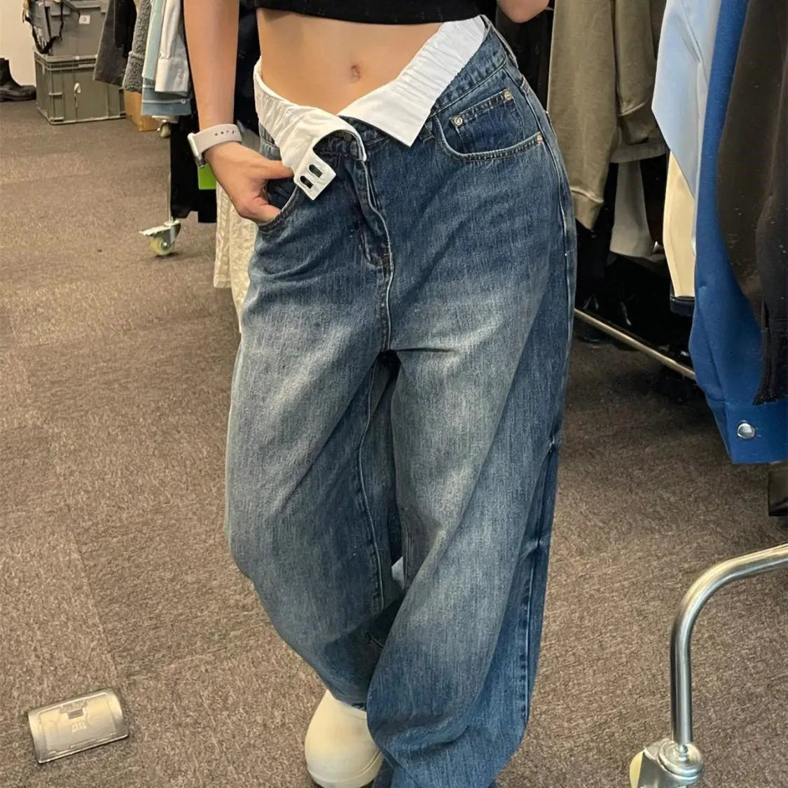 Plus Size High Waist Double Waist Wide Leg Jeans