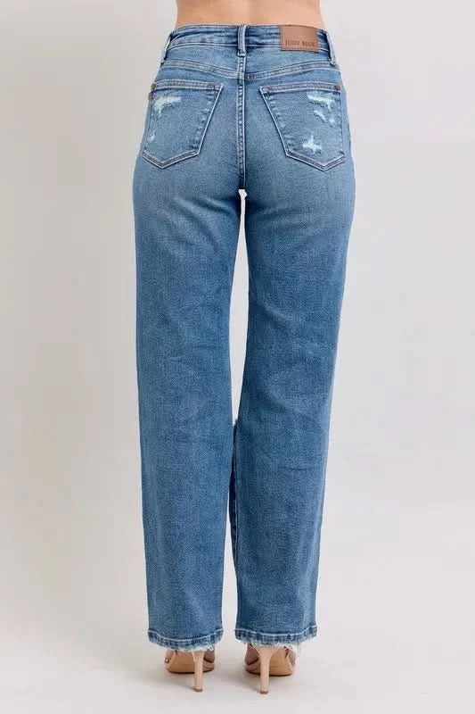 Judy Blue Full Size High Waist Heavy Destroy Straight Jeans