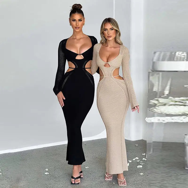 Ladies Long Sleeve Hollow Dress