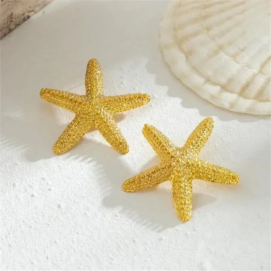 Exaggerated Boho Metal Big Starfish Star Pendant Choker Necklace Women Summer Punk White Chunky Chain Y2K Jewelry Accessories
