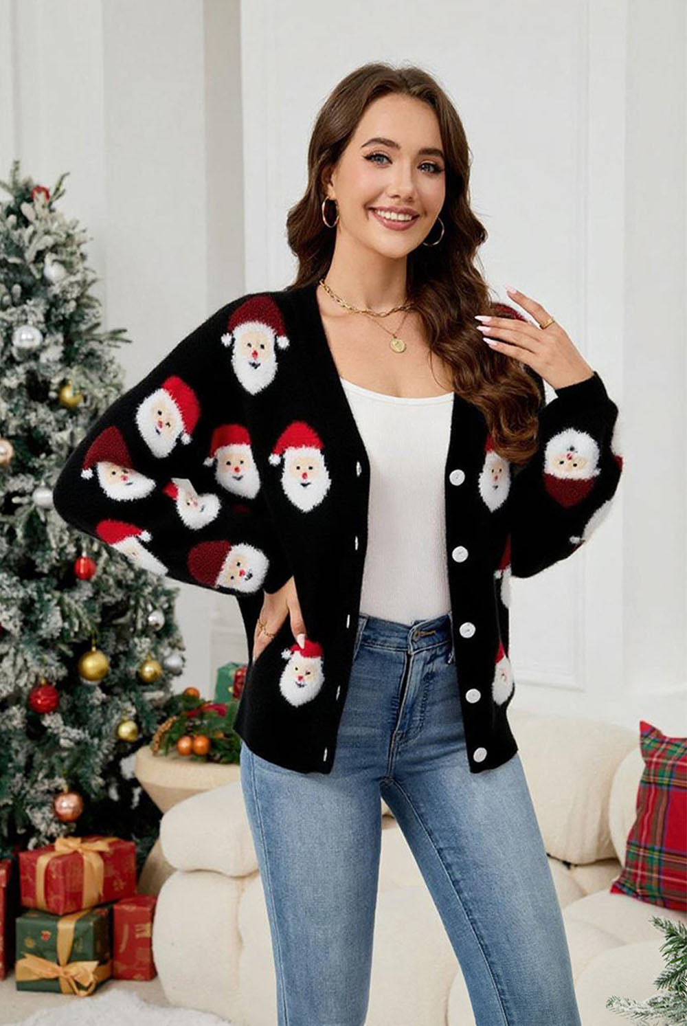 Casual Santa Claus Jacquard Cardigan Sweater | NCS
