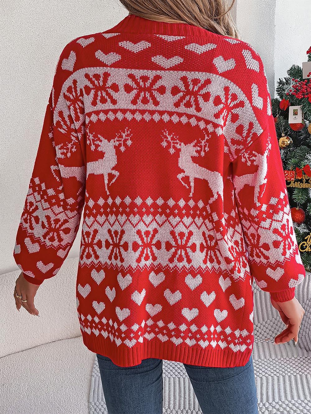Christmas Reindeer Long Sleeve Cardigan Sweater | NCS