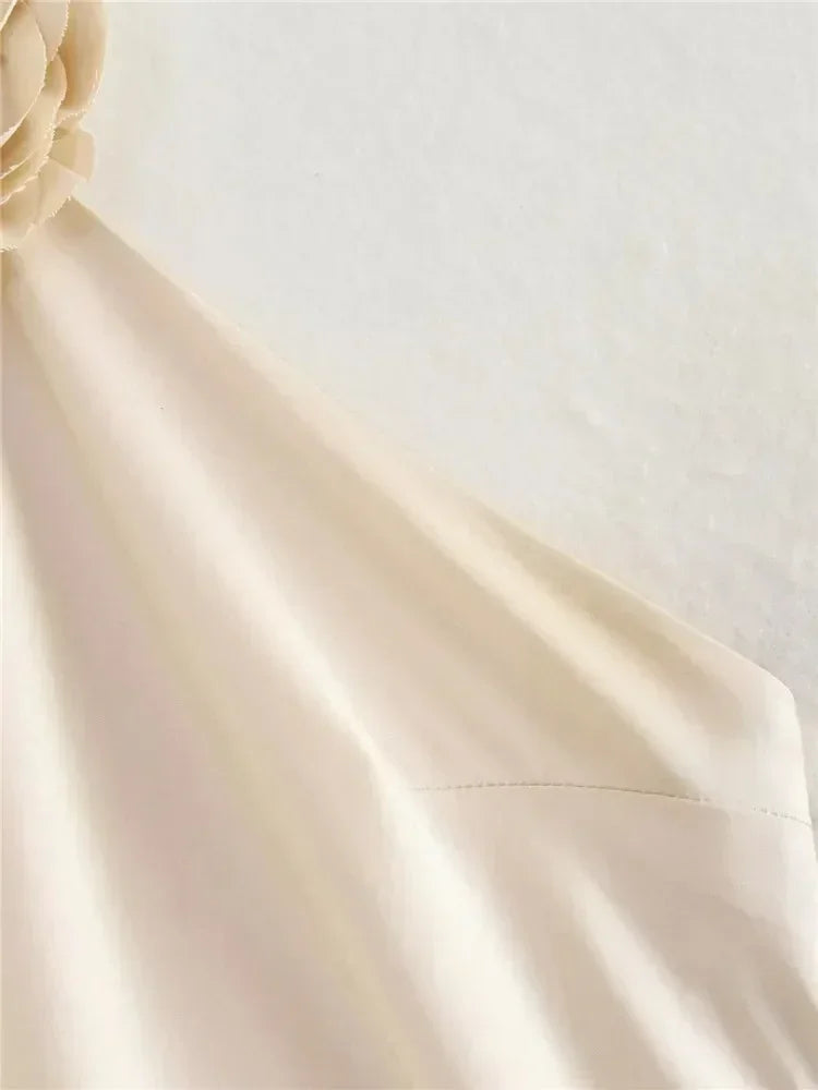 MUJER Flower Halter Dress Woman Off Shoulder Satin Long Dress Women Backless Sexy Evening Dresses Summer Party Dresses For Women