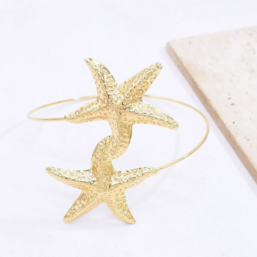 New Fashion Golden Alloy 2 Starfish Arm Bracelet for Women  Summer Beach \Dance Party Cuff Bracelets Jewlery Accessories Gifts