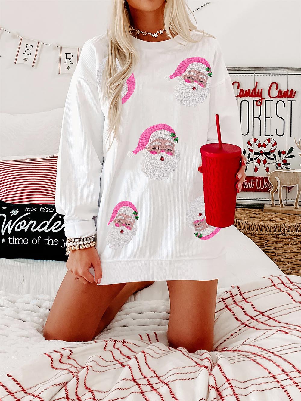 Sequin Embroidered Santa Claus Oversized Sweatshirt | NCS