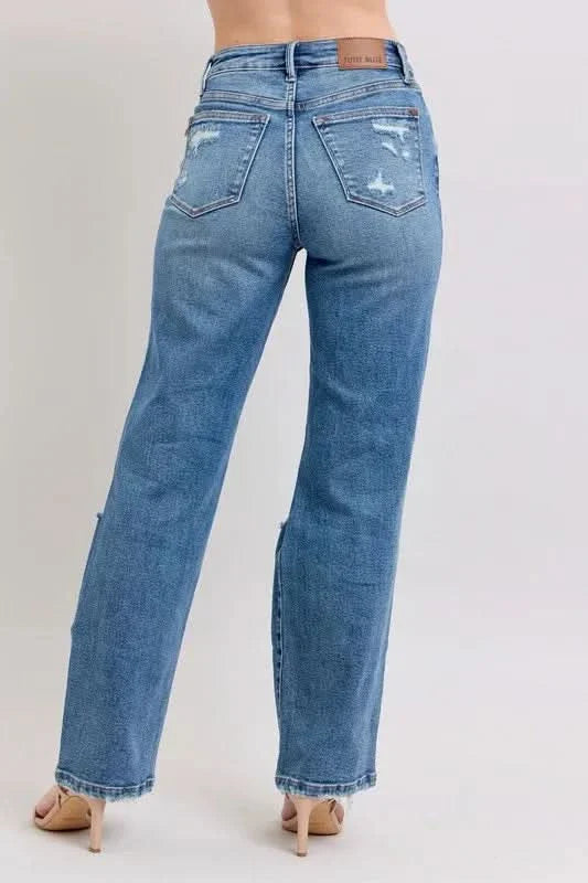 Judy Blue Full Size High Waist Heavy Destroy Straight Jeans