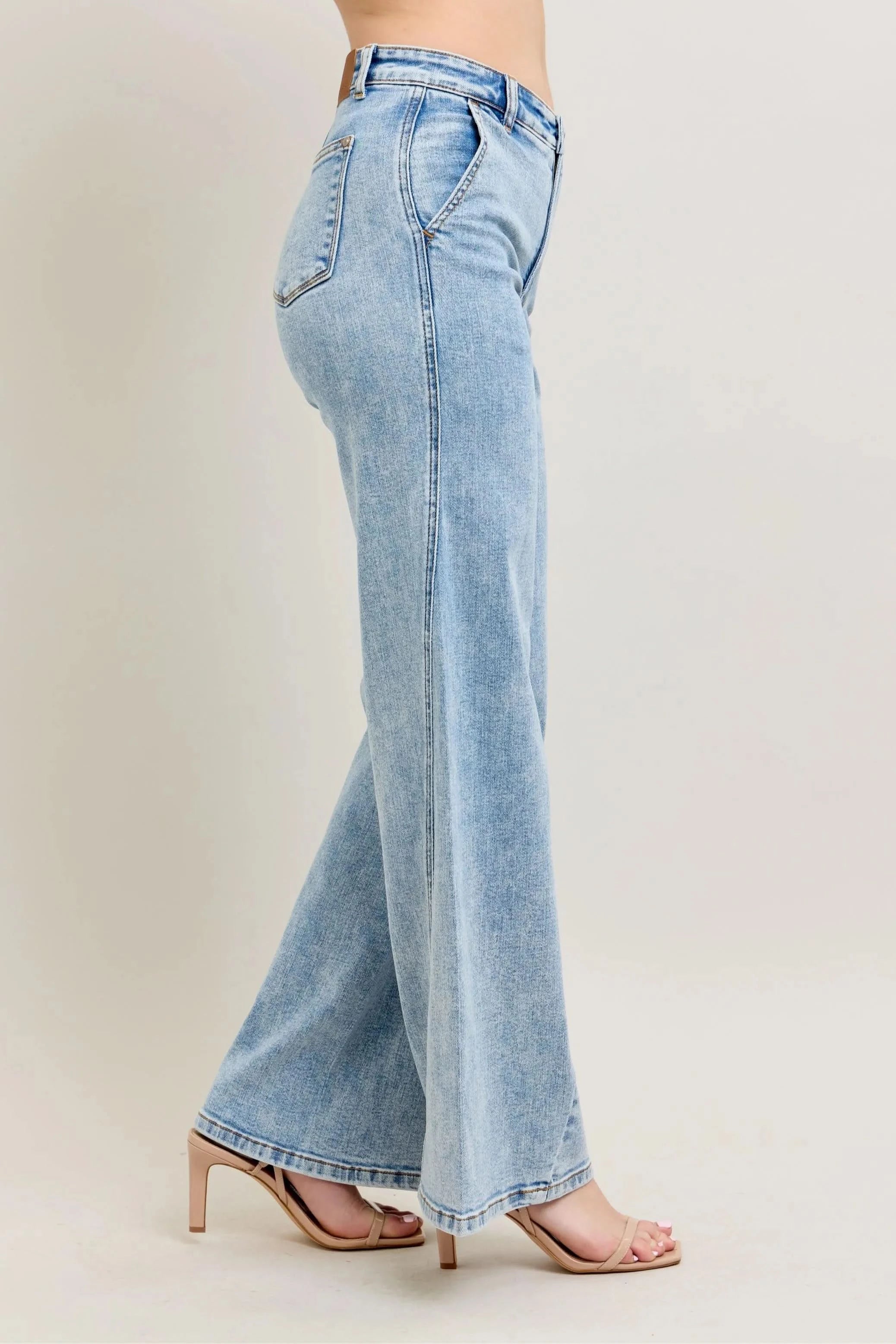 Judy Blue Full Size High Waist Wide Leg Jeans with Skewed Inseam