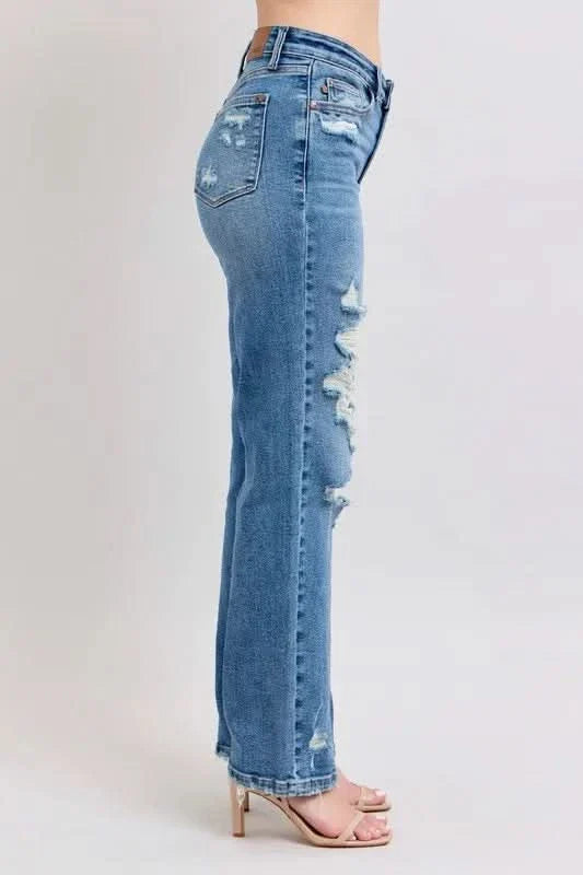 Judy Blue Full Size High Waist Heavy Destroy Straight Jeans