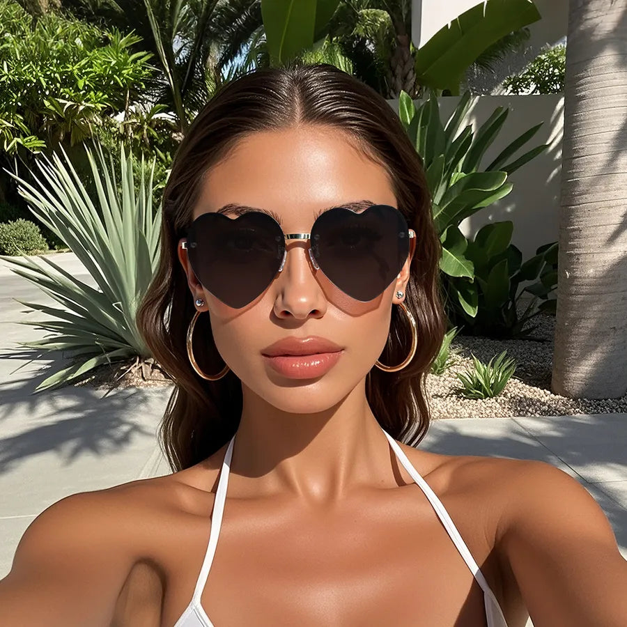 Heart-Shaped Half-Rim Metal Sunglasses